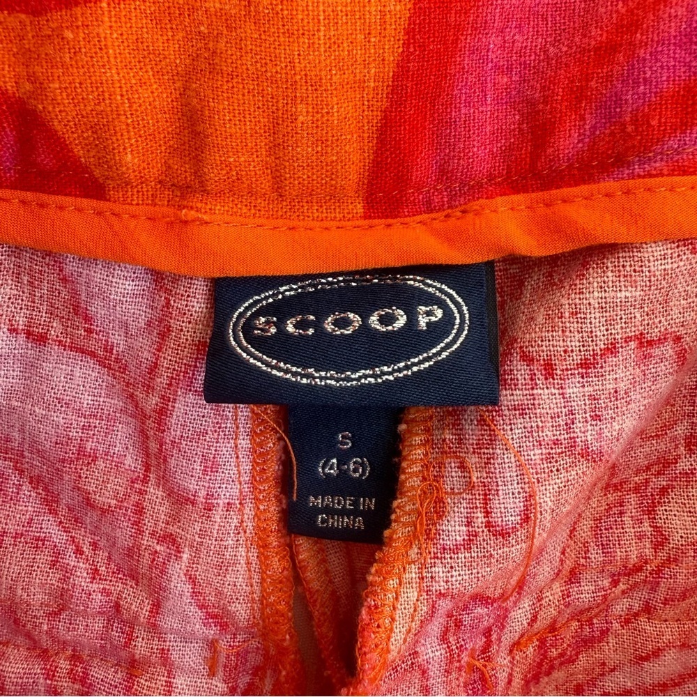 Scoop High Waist Wide Leg Red & Orange Printed Linen Blend S - Picture 9 of 11